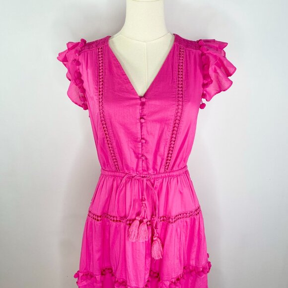 J Crew - Pink Boho Flamenco Pom-Pom Maxi Dress - Picture 1 of 7